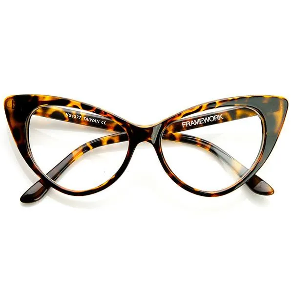1950's Vintage Mod Fashion Cat Eye Clear Lens Glasses