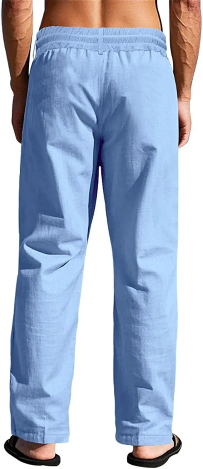 2025 Men's Casual Beach Pants Button Loose Fit Breathable Linen Pants