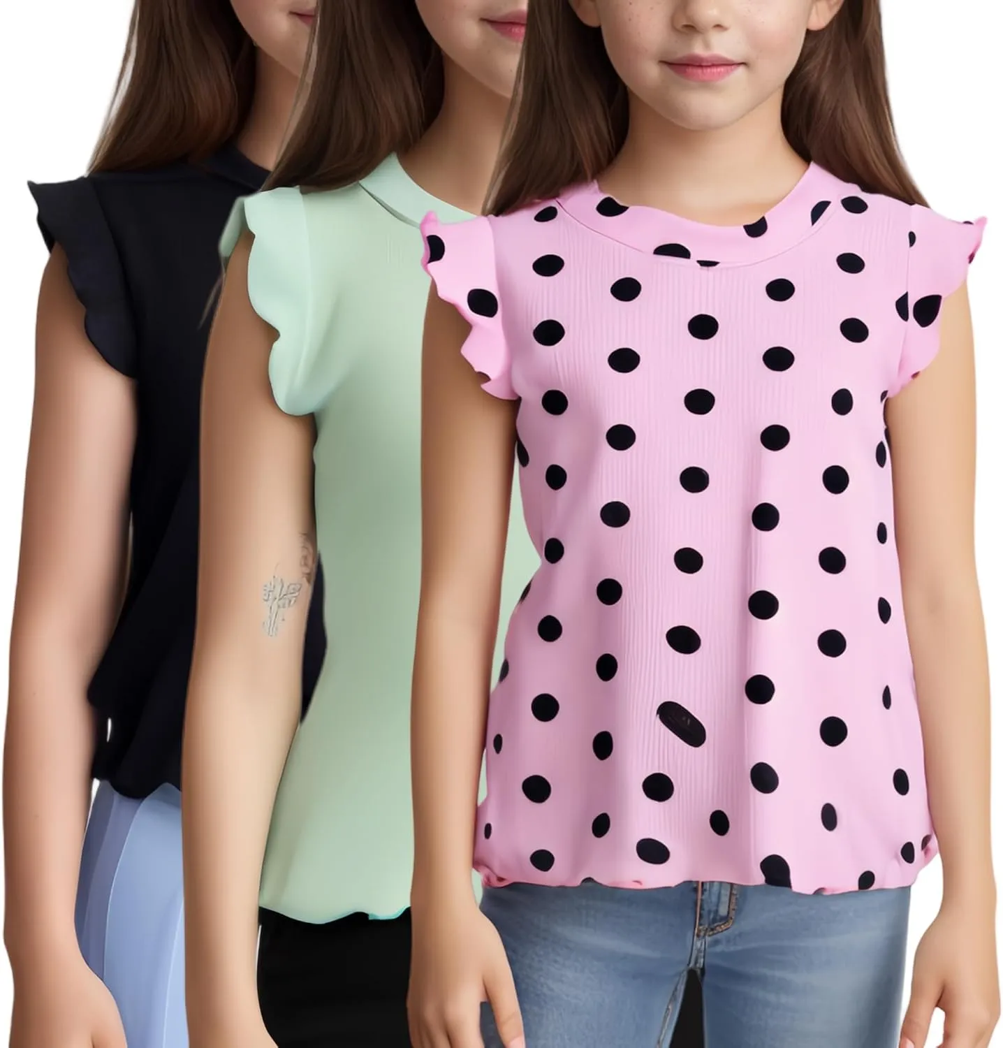 3-Pack Girls Dance & Gymnastics Tank Tops with Buckle Trim Everyday Casual & Versatile Wear for 4-10Y