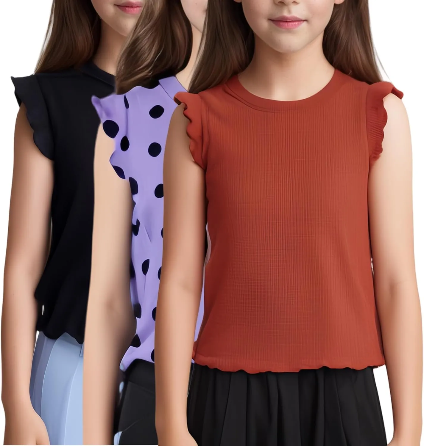 3-Pack Girls Dance & Gymnastics Tank Tops with Buckle Trim Everyday Casual & Versatile Wear for 4-10Y