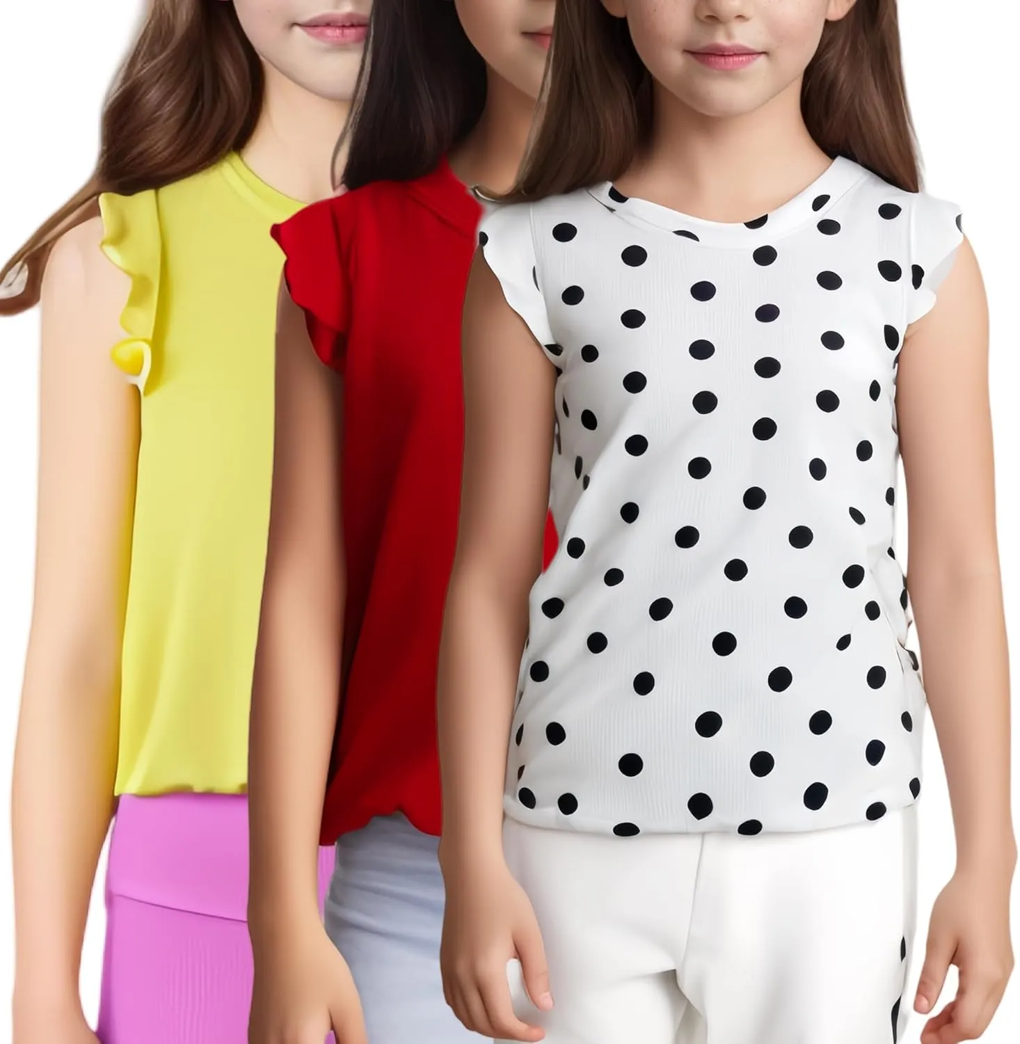 3-Pack Girls Dance & Gymnastics Tank Tops with Buckle Trim Everyday Casual & Versatile Wear for 4-10Y