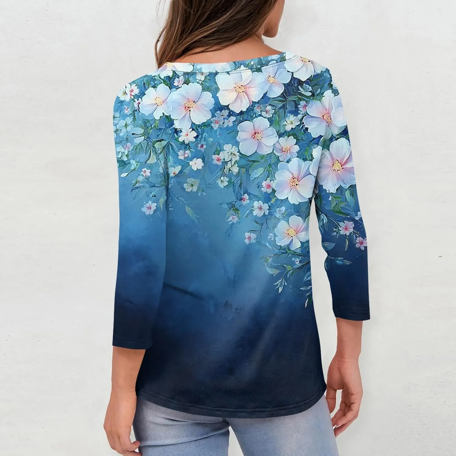3/4 Length Sleeve Womens Tops Dressy Casual Round Neck T-Shirts Trendy Basic Tees Blouses Business Work Tee Top