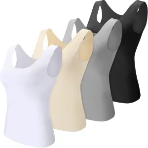 4 Pcs Women's Silky Tank Tops Sleeveless Elastic Cooling Basic Camisoles Ice Silk Casual Cami Tops