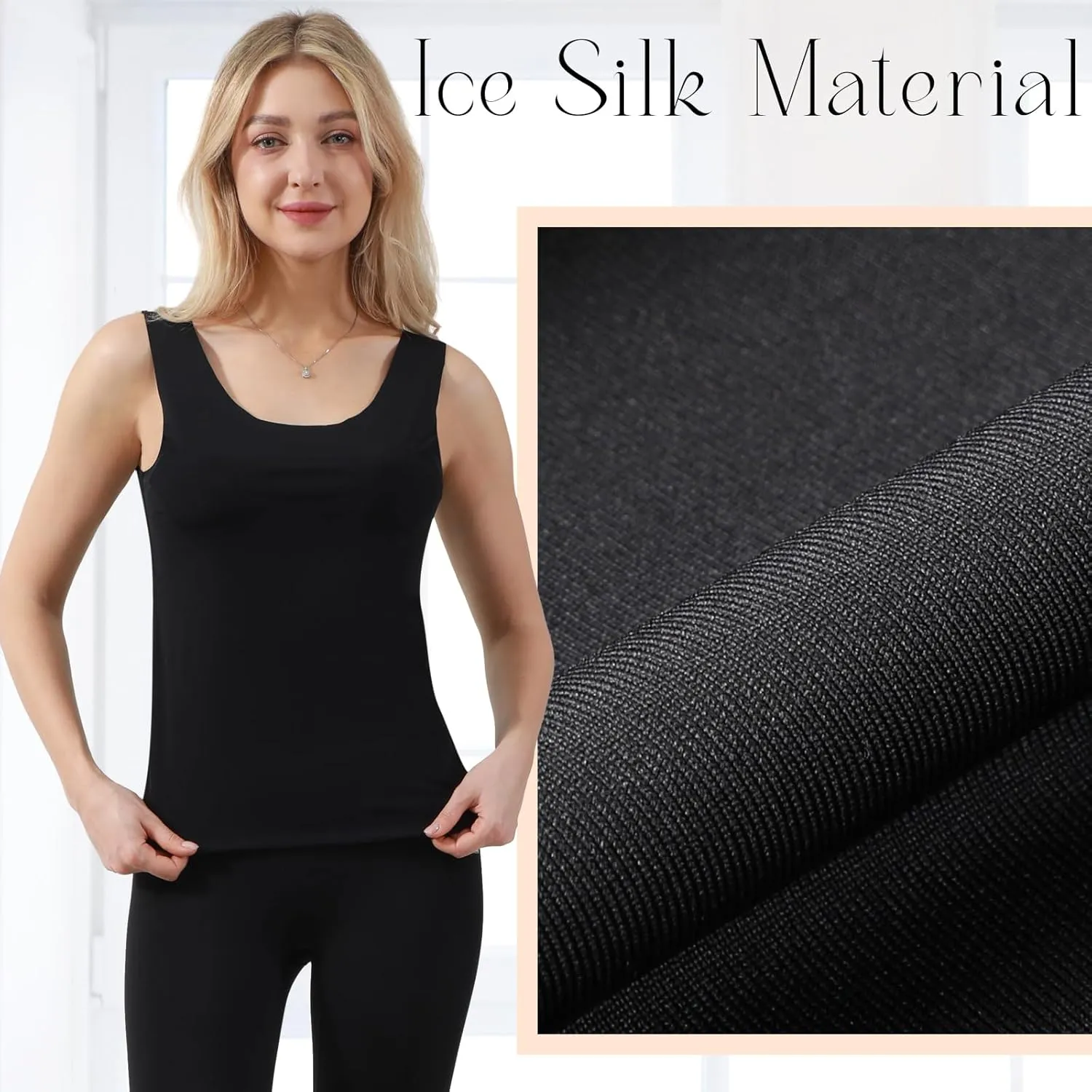 4 Pcs Women's Silky Tank Tops Sleeveless Elastic Cooling Basic Camisoles Ice Silk Casual Cami Tops