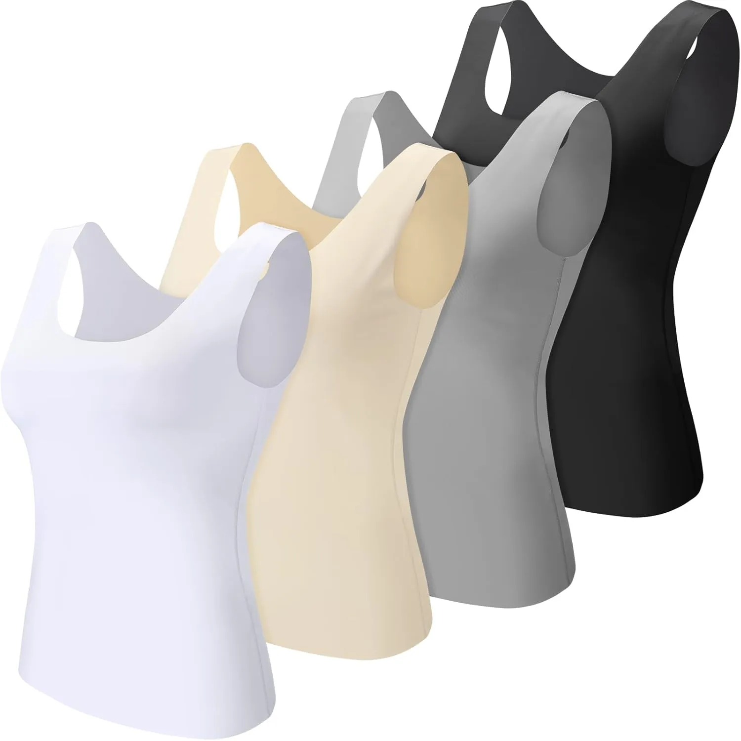 4 Pcs Women's Silky Tank Tops Sleeveless Elastic Cooling Basic Camisoles Ice Silk Casual Cami Tops
