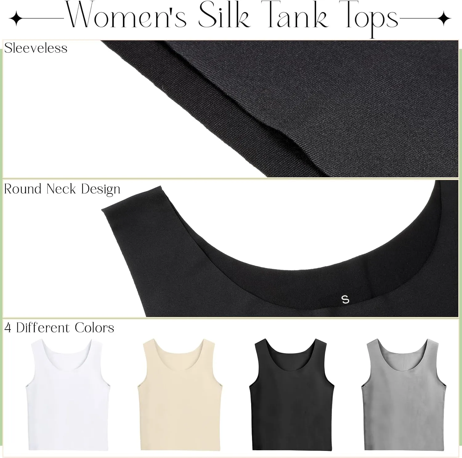 4 Pcs Women's Silky Tank Tops Sleeveless Elastic Cooling Basic Camisoles Ice Silk Casual Cami Tops