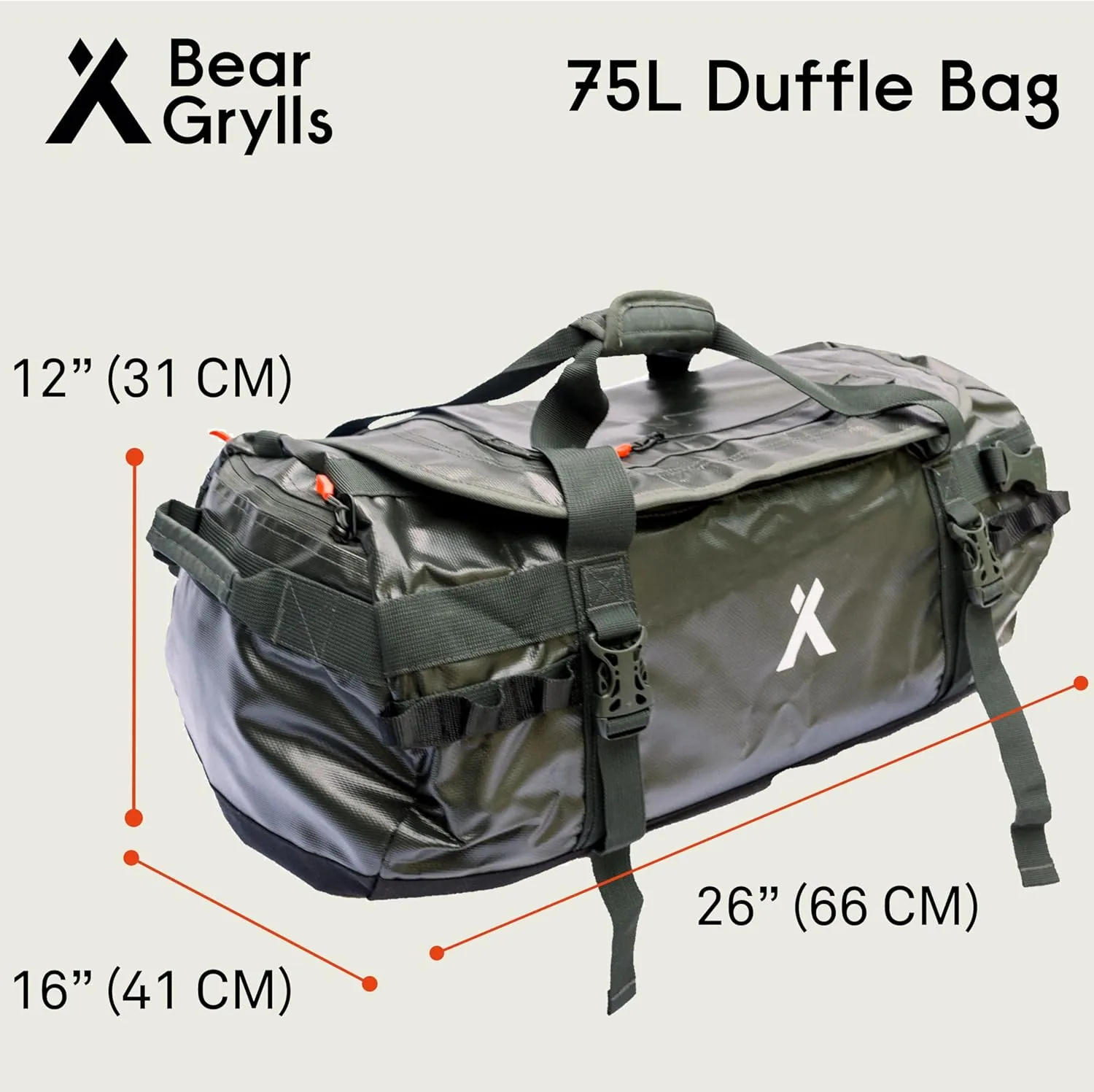 75L Duffel Backpack Folding Duffle Bag for Travel - Durable and Water-Resistant, with Tuck-Away Backpack Straps, U-Lid & Internal Mesh Pockets
