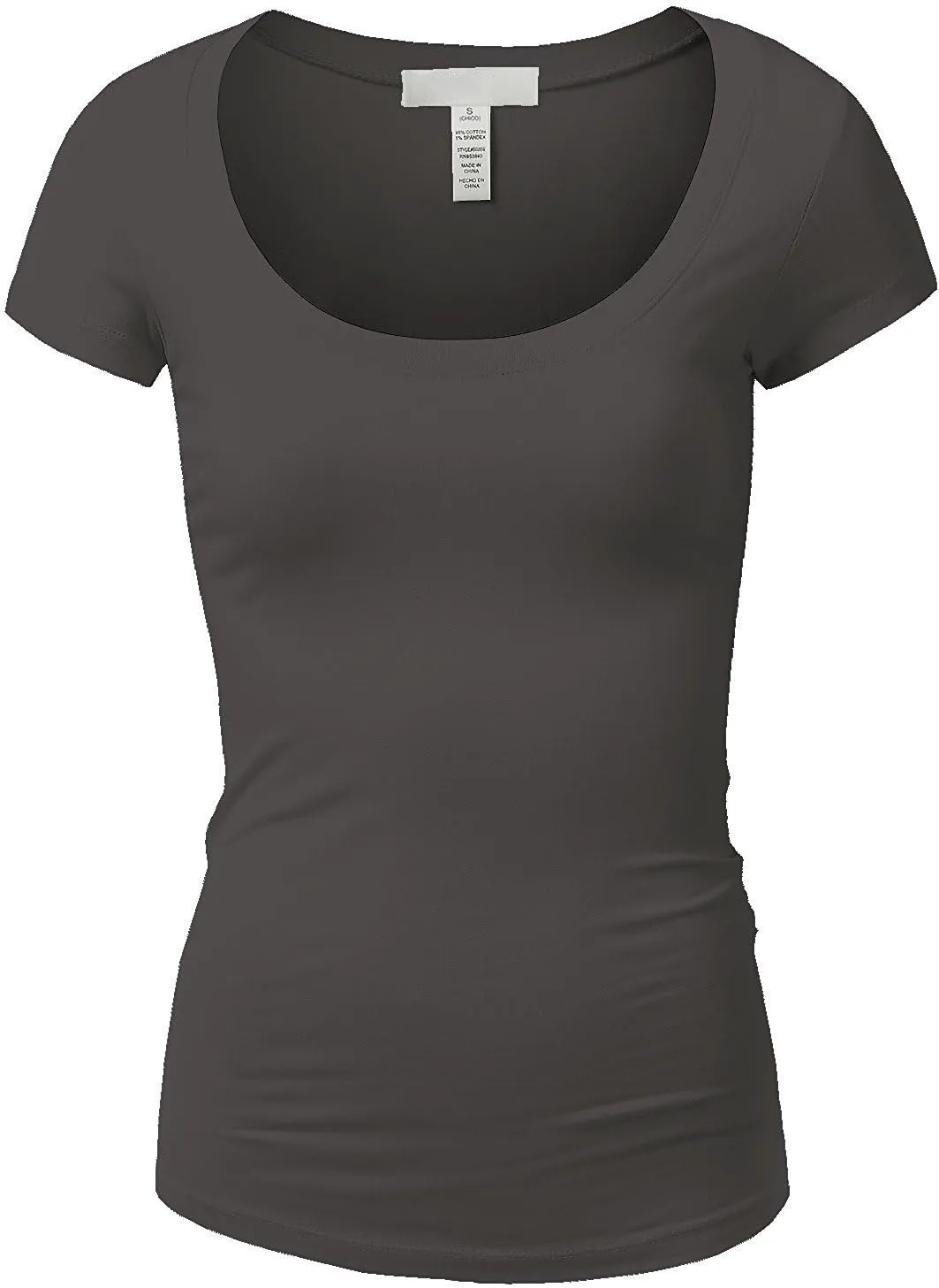 Active Basic Womens Plain Basic Deep Scoop Neck with Cap Short Sleeves