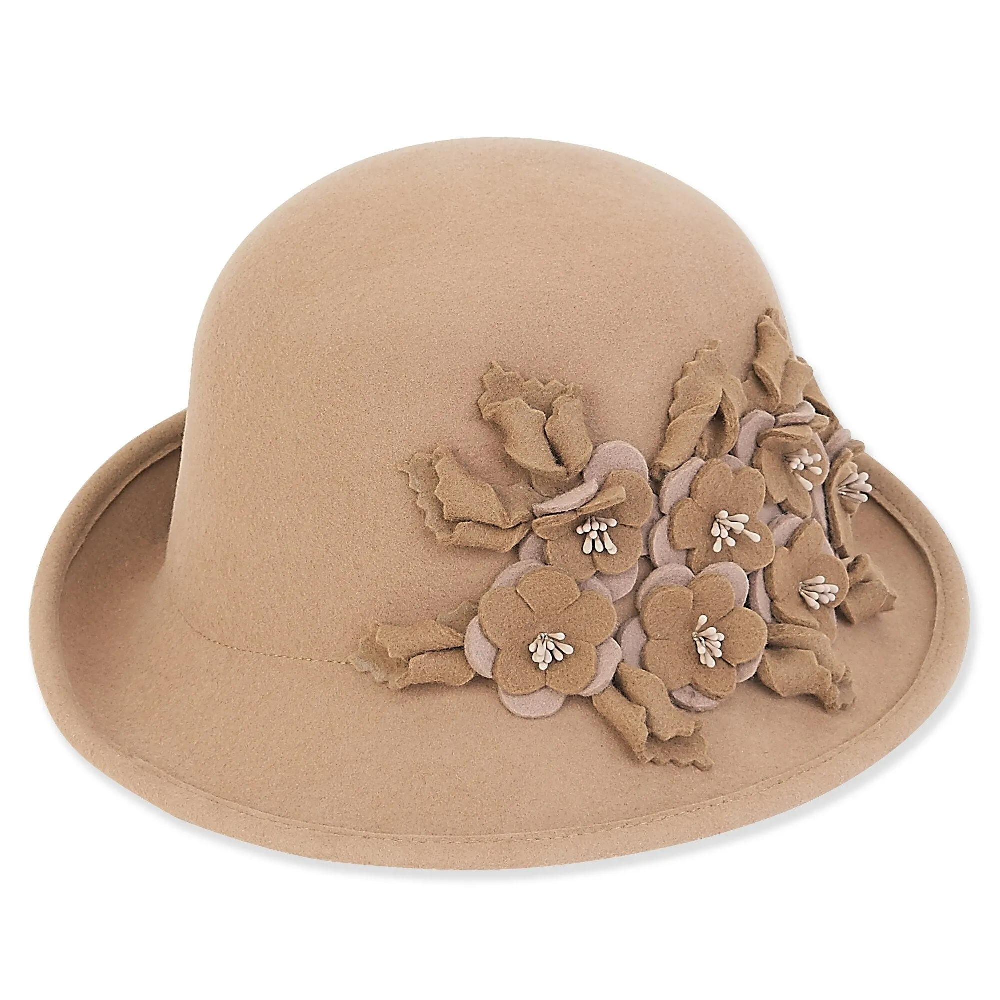 Adora® Wool Hat - Wool Felt Cloche with Two Tone Floral Trim
