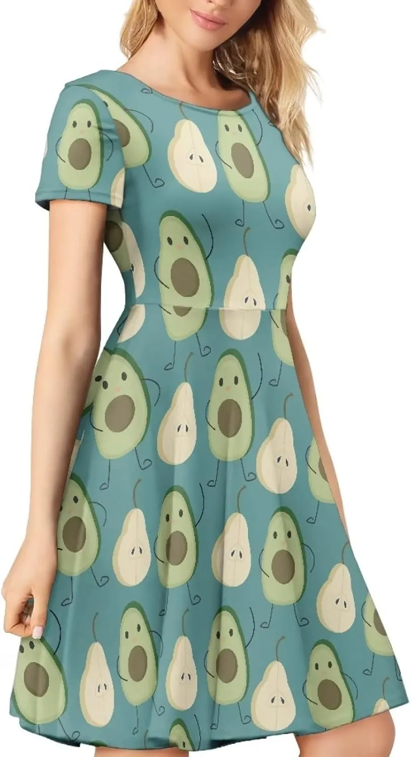AFPANQZ Women's Summer Dresses Short Sleeves Scoop Neck Flared Swing T-Shirt Dress