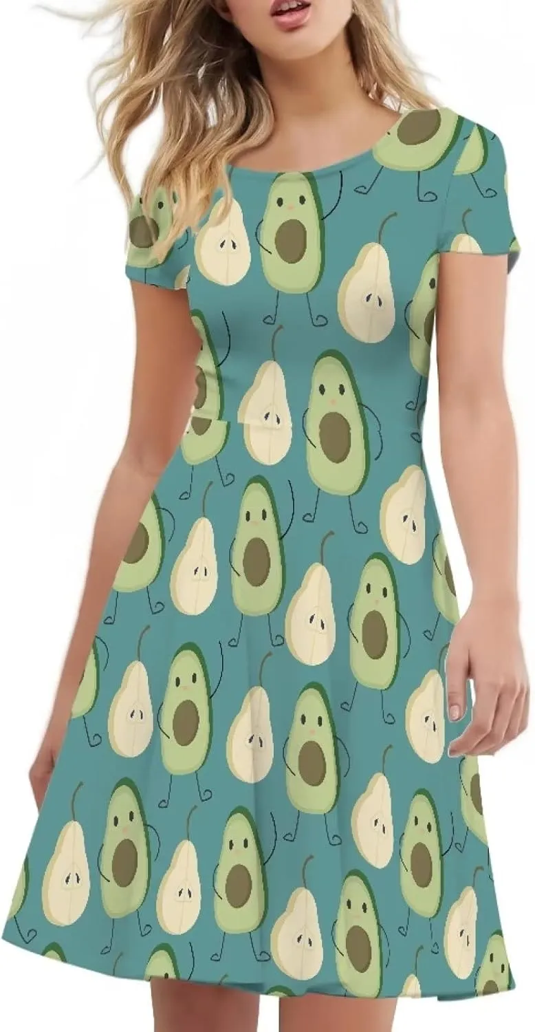AFPANQZ Women's Summer Dresses Short Sleeves Scoop Neck Flared Swing T-Shirt Dress