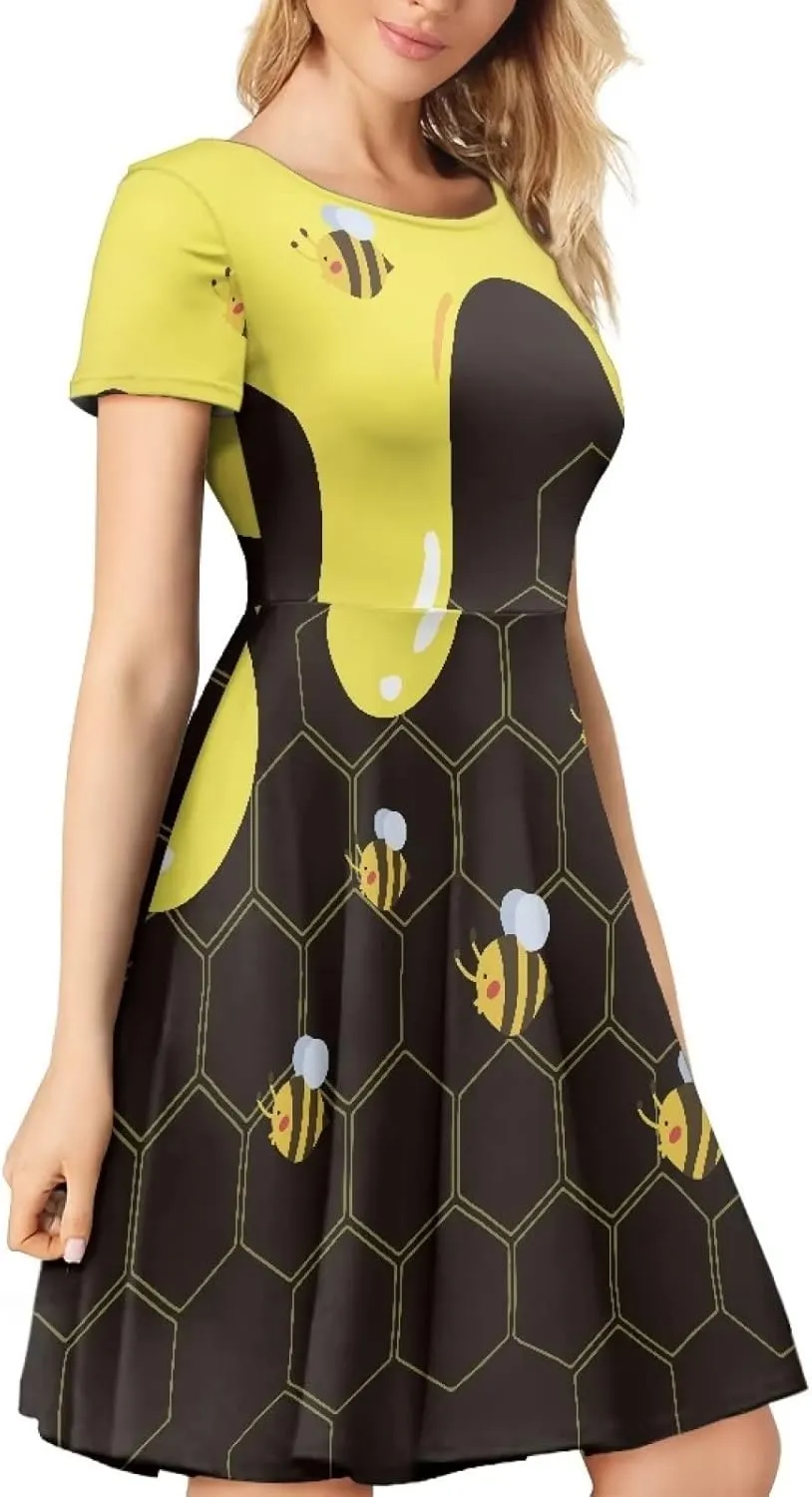 AFPANQZ Women's Summer Dresses Short Sleeves Scoop Neck Flared Swing T-Shirt Dress