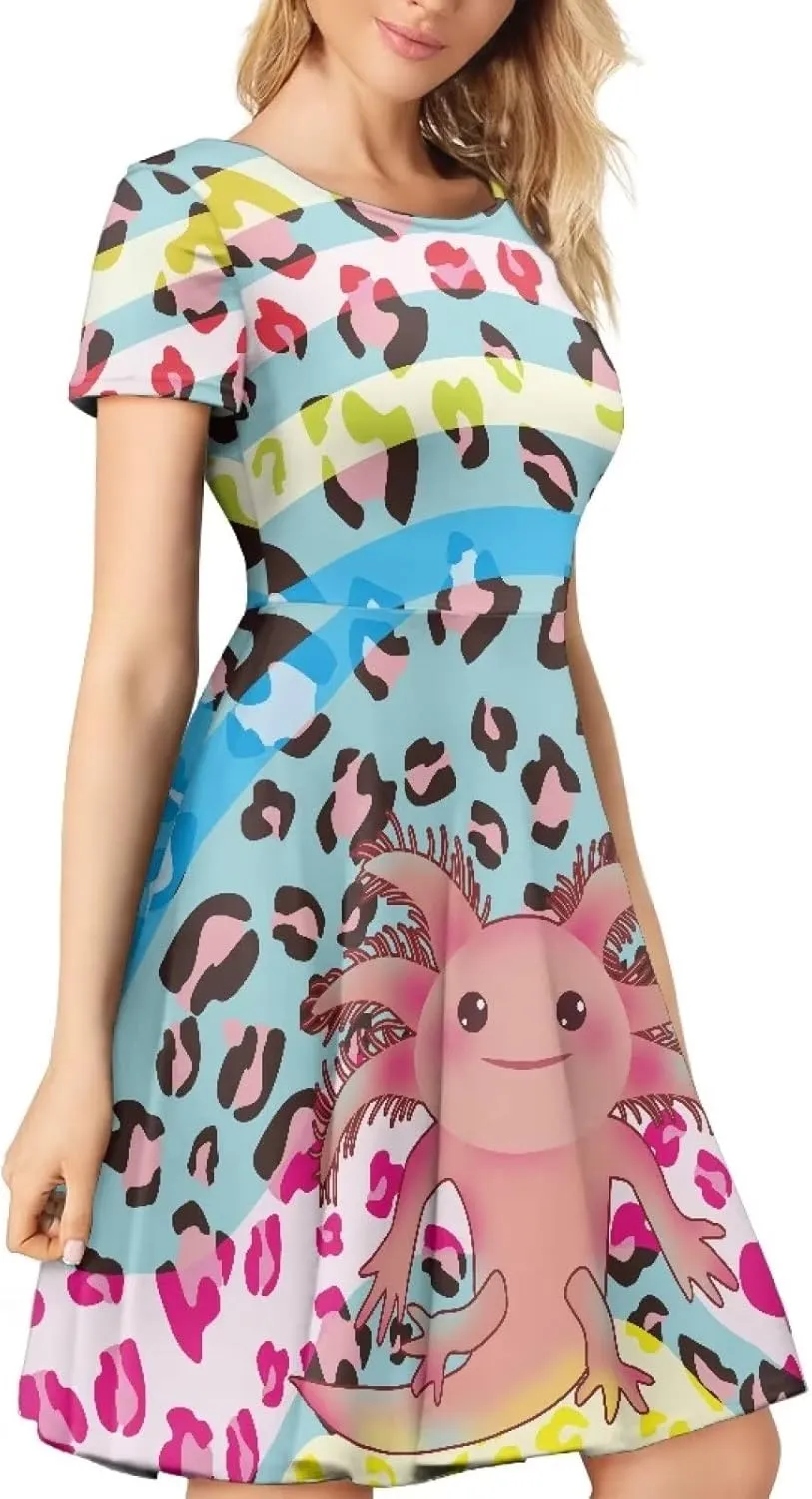 AFPANQZ Women's Summer Dresses Short Sleeves Scoop Neck Flared Swing T-Shirt Dress