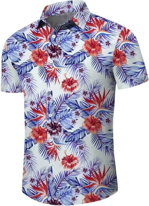 Aiyino Men's Hawaiian Shirt Short Sleeves Printed Button Down Summer Beach Dress Shirts