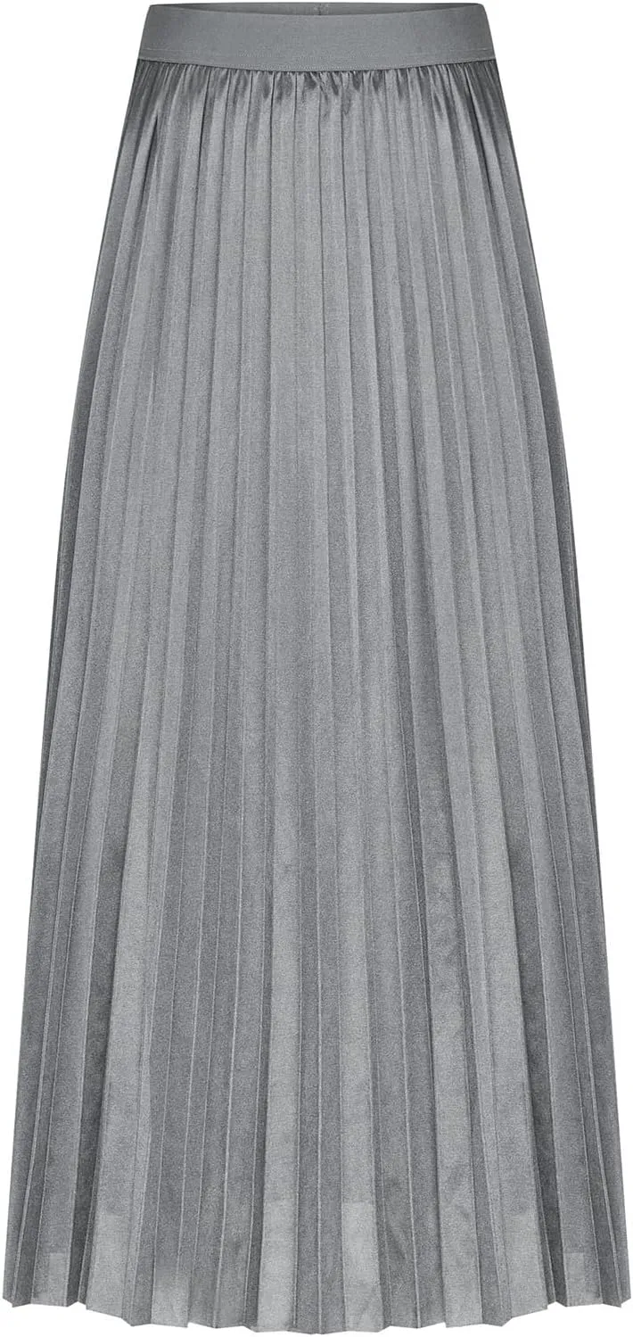 Akklian Pleated Midi Skirts for Women High Waisted A-Line Satin Skirts Chiffon Flare Casual Skirt 2024 Plus Size Midi Dress