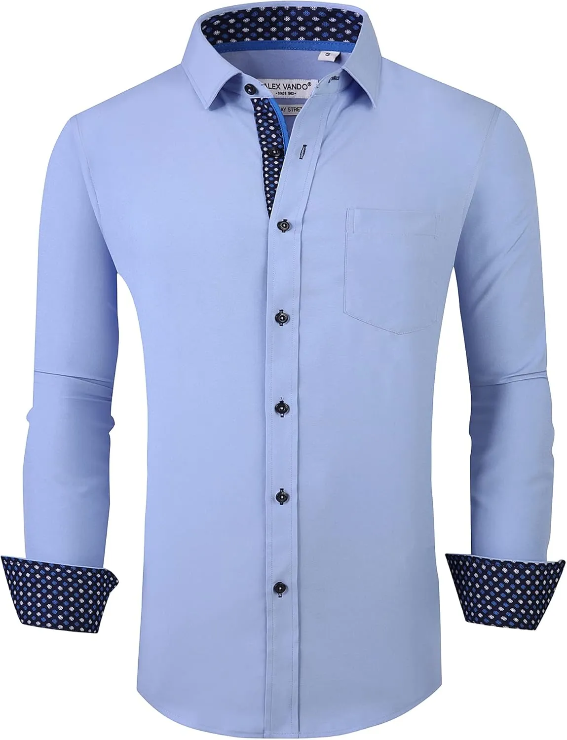 Alex Vando Mens Dress Shirt Wrinkle Free Regular Fit 4-Way Stretch Button Down Shirts