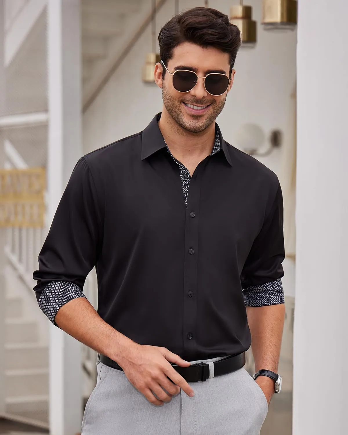 Alimens & Gentle Men's Dress Shirts Long Sleeve Wrinkle-Free Business Casual Button Down Shirt