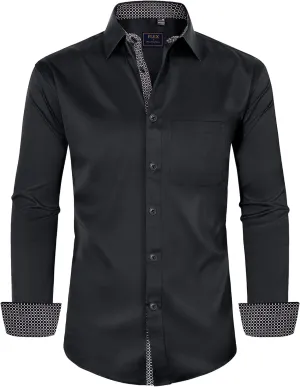 Alimens & Gentle Men's Dress Shirts Long Sleeve Wrinkle-Free Business Casual Button Down Shirt