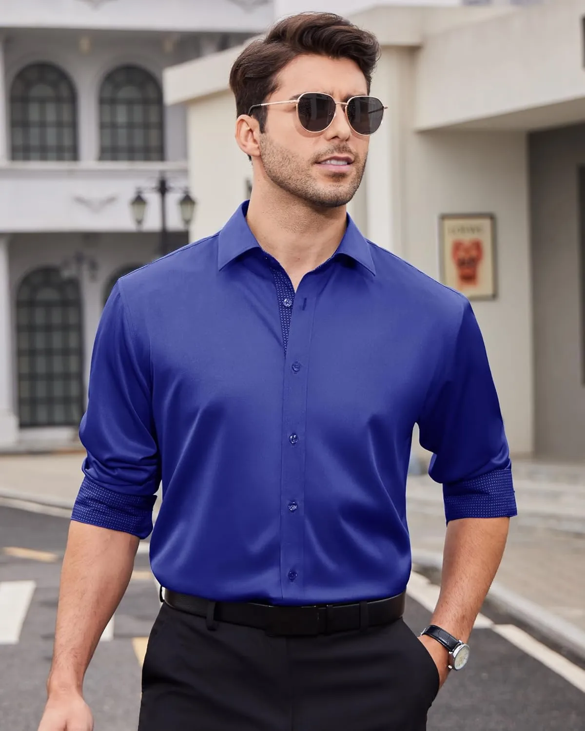 Alimens & Gentle Men's Dress Shirts Long Sleeve Wrinkle-Free Business Casual Button Down Shirt
