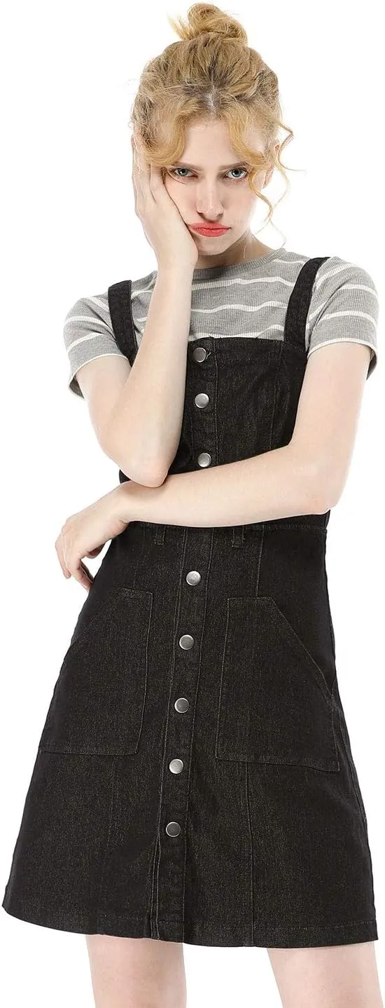 Allegra K Women's Classic Overall Dresses Adjustable Strap Pinafore Denim Jean Dress