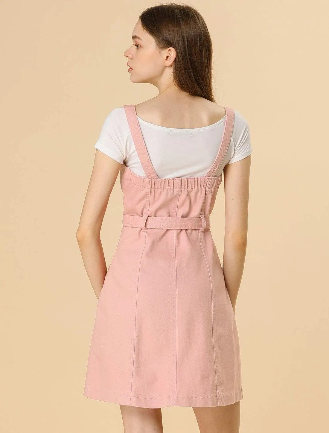Allegra K Women's Classic Overall Dresses Adjustable Strap Pinafore Denim Jean Dress