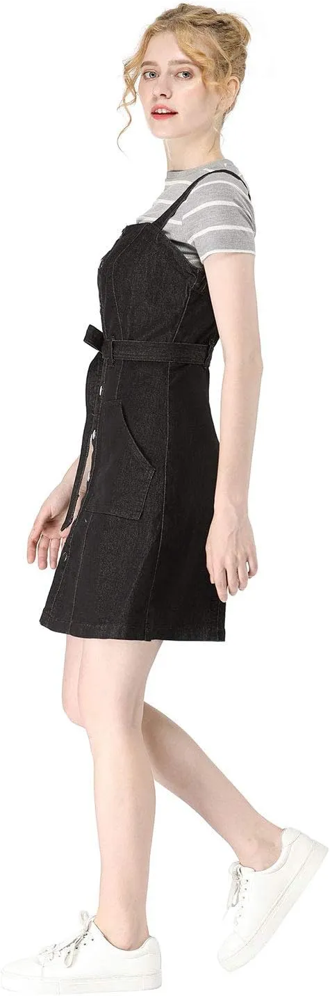 Allegra K Women's Classic Overall Dresses Adjustable Strap Pinafore Denim Jean Dress