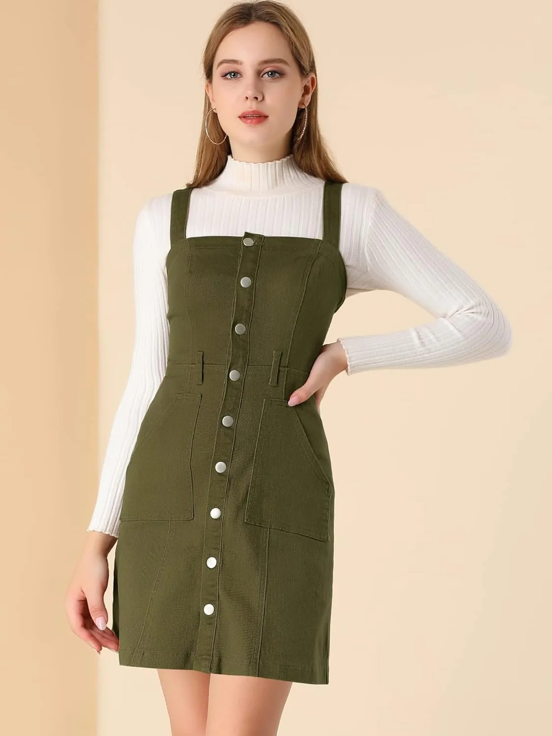 Allegra K Women's Classic Overall Dresses Adjustable Strap Pinafore Denim Jean Dress