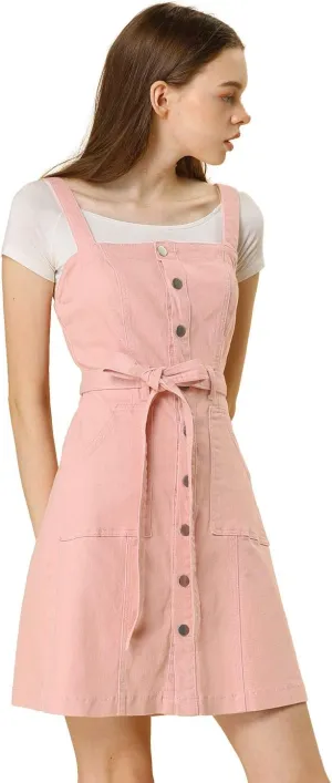 Allegra K Women's Classic Overall Dresses Adjustable Strap Pinafore Denim Jean Dress