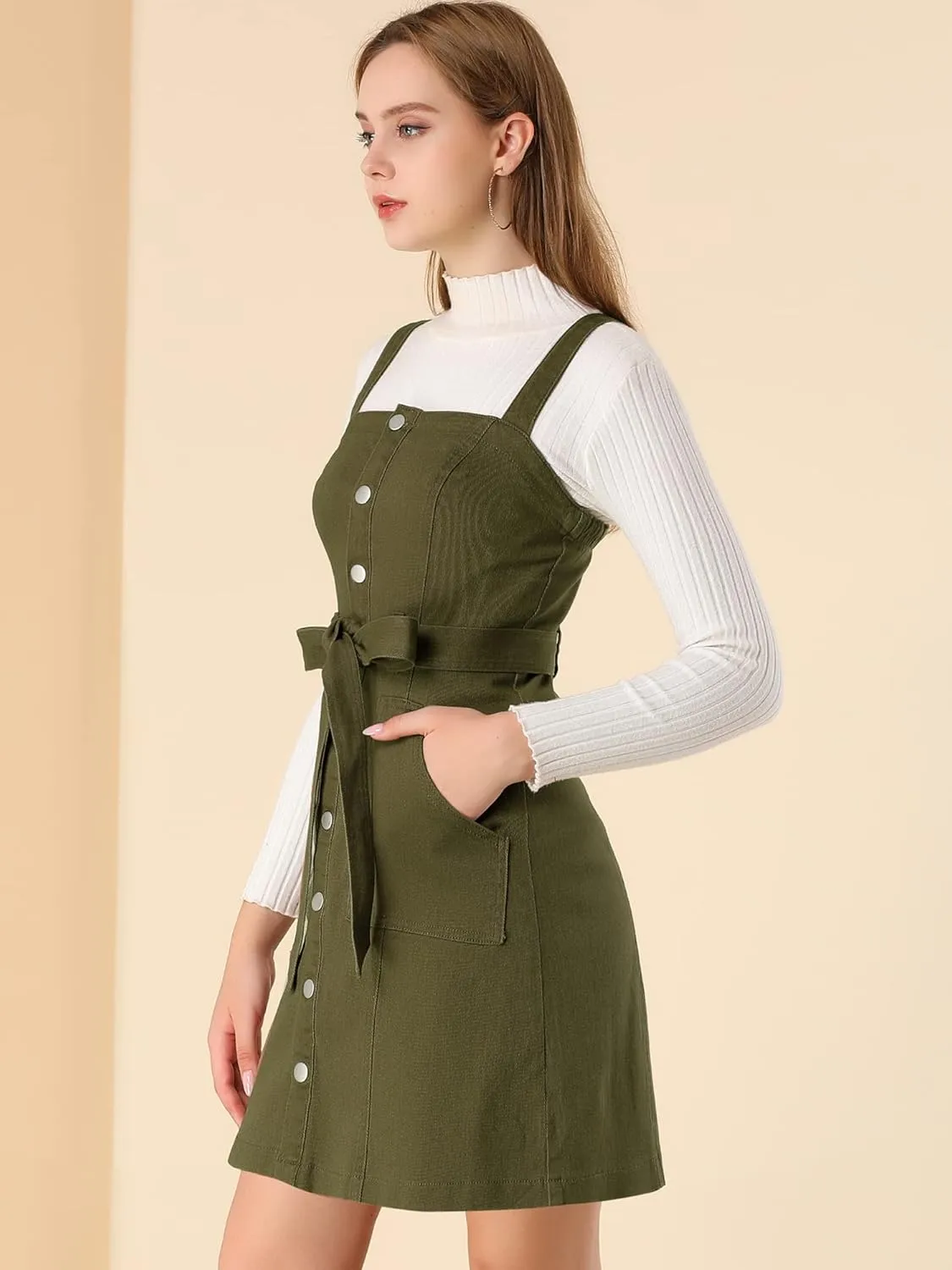 Allegra K Women's Classic Overall Dresses Adjustable Strap Pinafore Denim Jean Dress