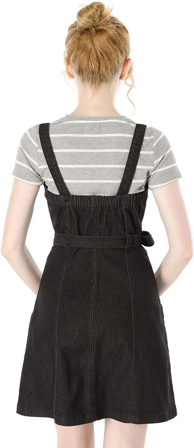 Allegra K Women's Classic Overall Dresses Adjustable Strap Pinafore Denim Jean Dress