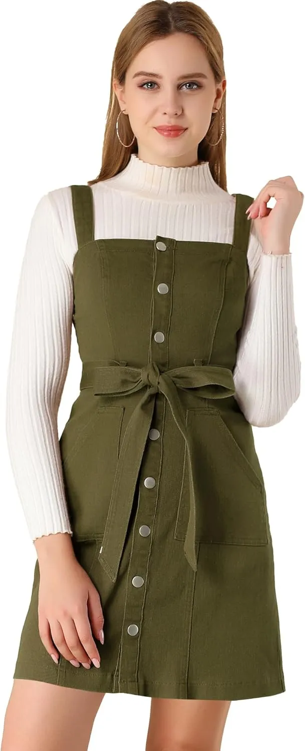 Allegra K Women's Classic Overall Dresses Adjustable Strap Pinafore Denim Jean Dress
