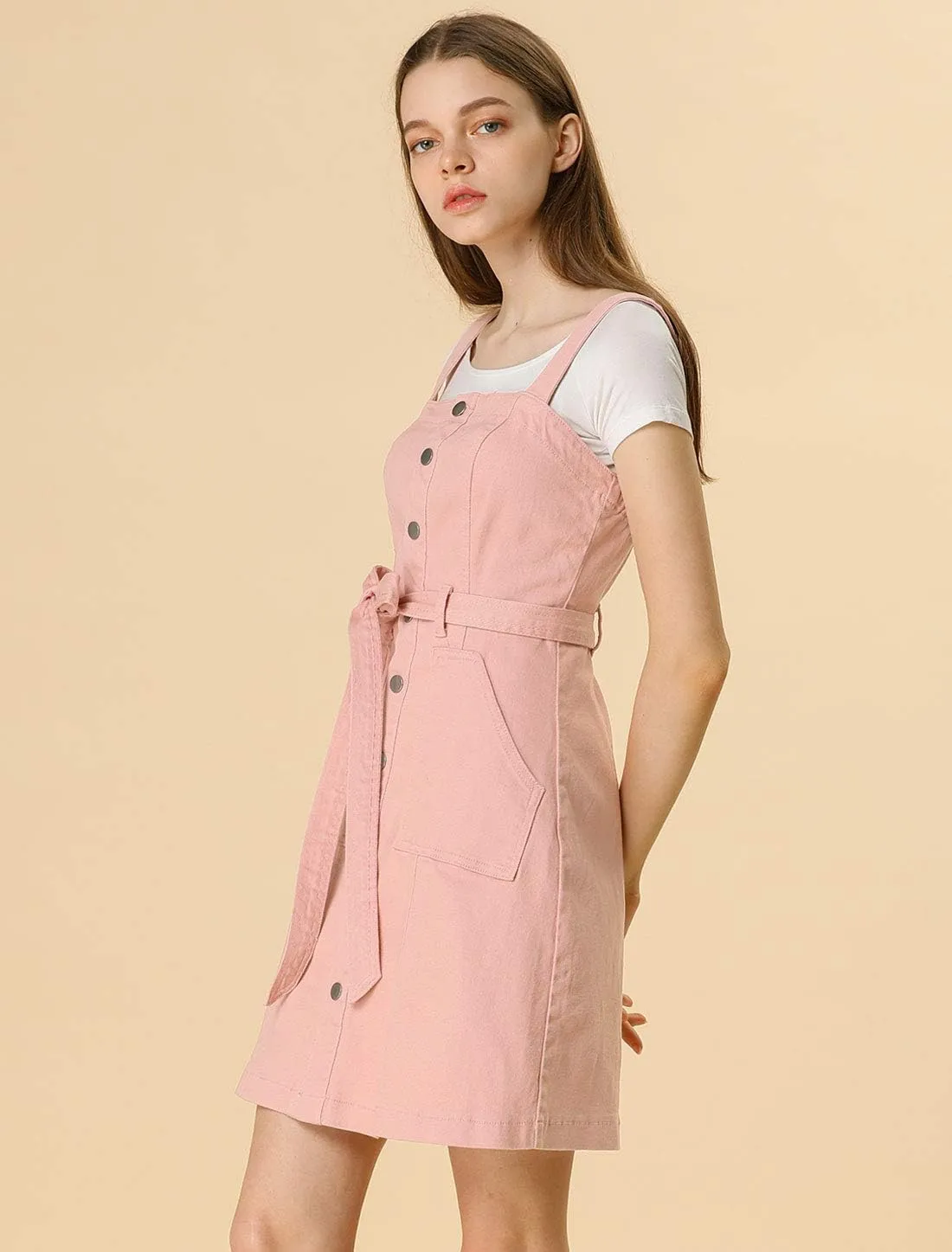 Allegra K Women's Classic Overall Dresses Adjustable Strap Pinafore Denim Jean Dress