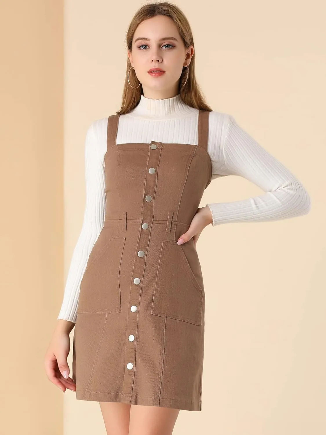 Allegra K Women's Classic Overall Dresses Adjustable Strap Pinafore Denim Jean Dress