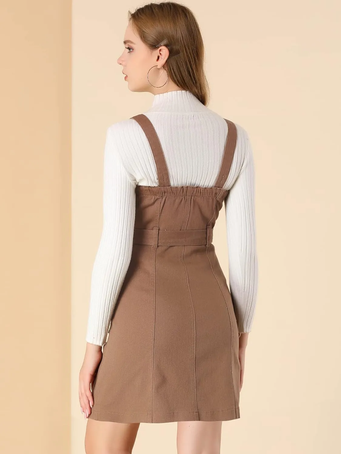 Allegra K Women's Classic Overall Dresses Adjustable Strap Pinafore Denim Jean Dress