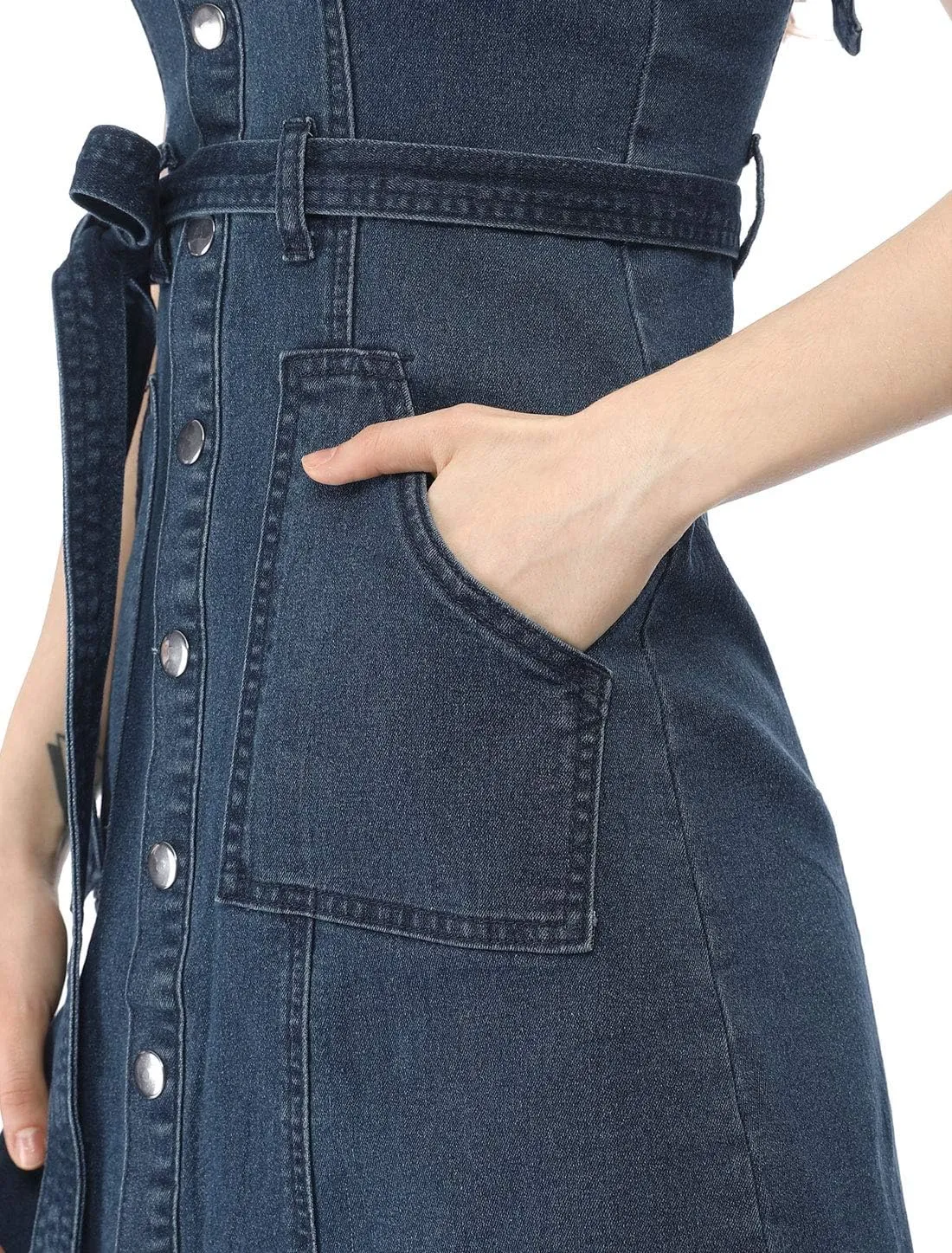 Allegra K Women's Classic Overall Dresses Adjustable Strap Pinafore Denim Jean Dress
