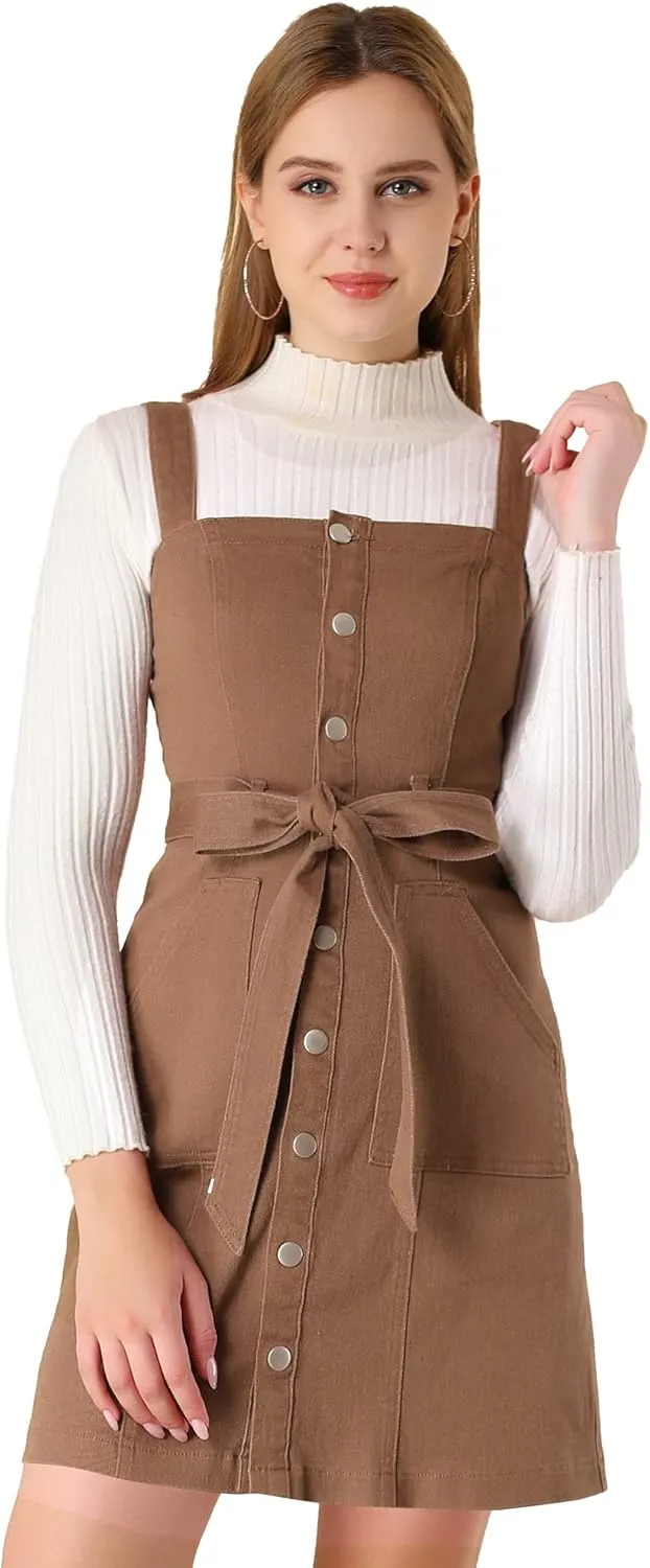 Allegra K Women's Classic Overall Dresses Adjustable Strap Pinafore Denim Jean Dress