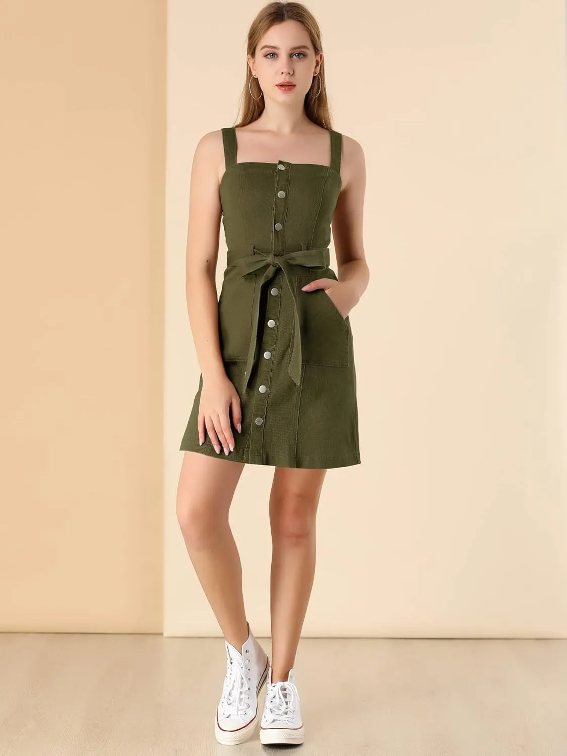 Allegra K Women's Classic Overall Dresses Adjustable Strap Pinafore Denim Jean Dress