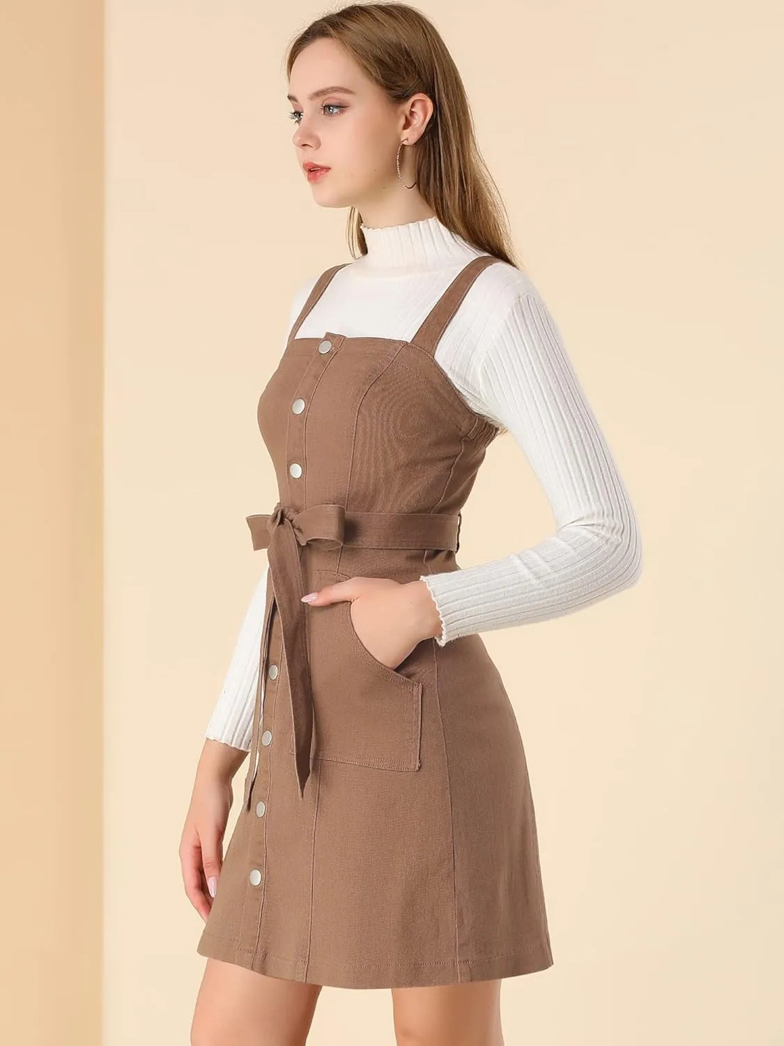 Allegra K Women's Classic Overall Dresses Adjustable Strap Pinafore Denim Jean Dress