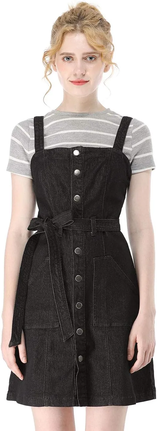 Allegra K Women's Classic Overall Dresses Adjustable Strap Pinafore Denim Jean Dress