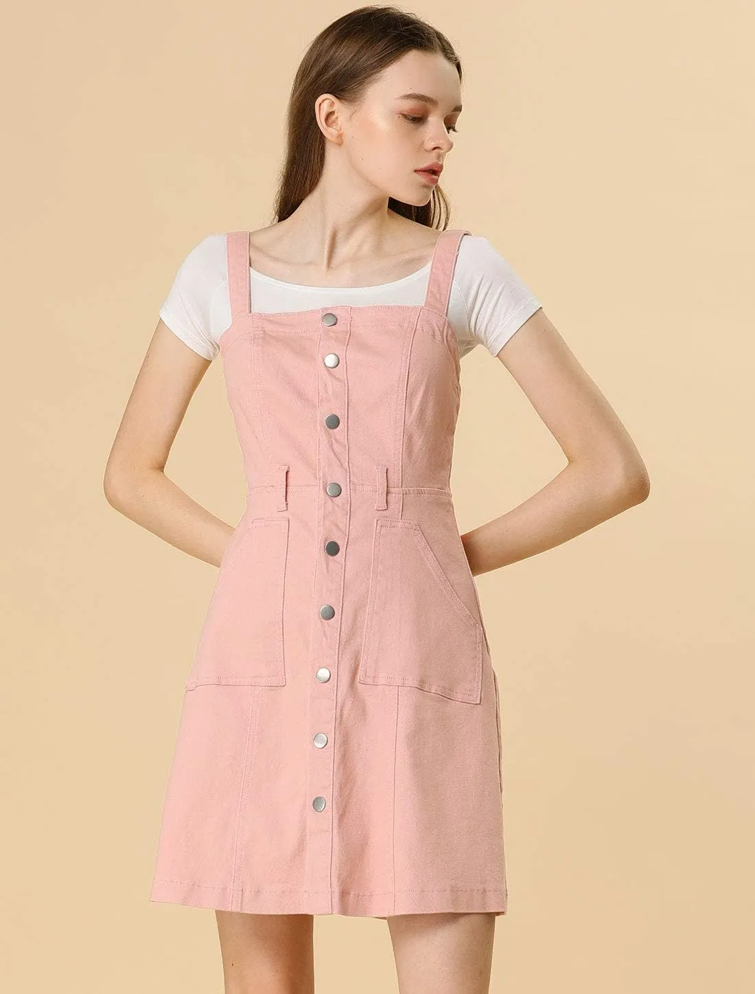 Allegra K Women's Classic Overall Dresses Adjustable Strap Pinafore Denim Jean Dress