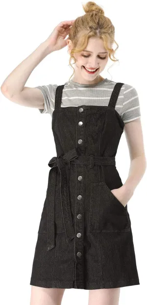 Allegra K Women's Classic Overall Dresses Adjustable Strap Pinafore Denim Jean Dress