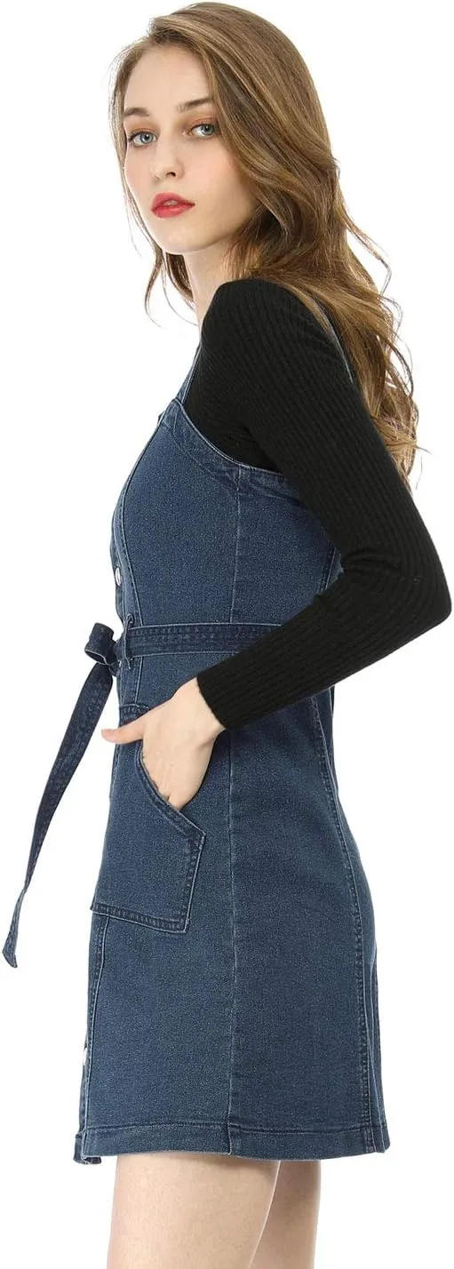 Allegra K Women's Classic Overall Dresses Adjustable Strap Pinafore Denim Jean Dress