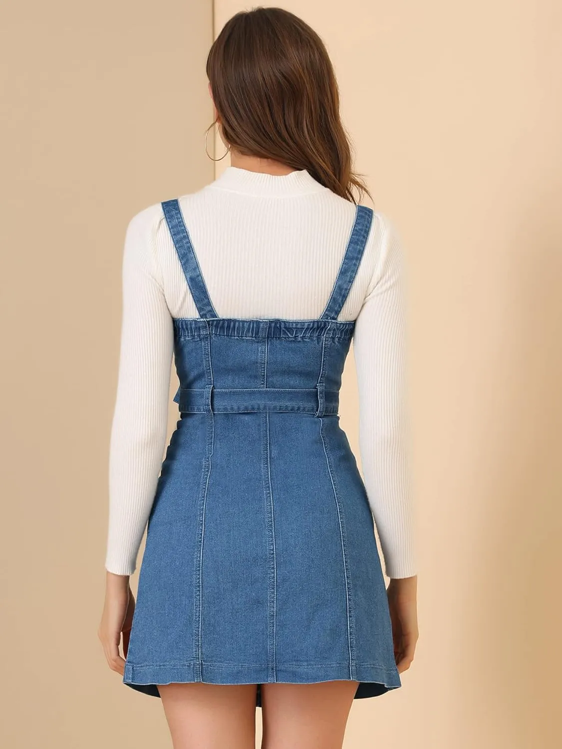 Allegra K Women's Classic Overall Dresses Adjustable Strap Pinafore Denim Jean Dress
