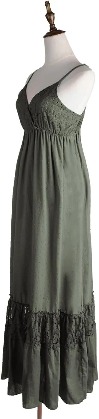 Anna-Kaci Womens Adjustable Spaghetti Strap Sleeveless Long Lace Boho Dress