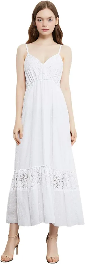 Anna-Kaci Womens Adjustable Spaghetti Strap Sleeveless Long Lace Boho Dress