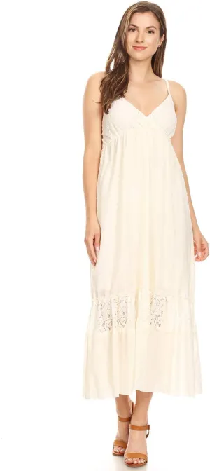 Anna-Kaci Womens Adjustable Spaghetti Strap Sleeveless Long Lace Boho Dress