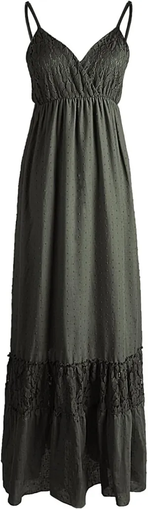 Anna-Kaci Womens Adjustable Spaghetti Strap Sleeveless Long Lace Boho Dress