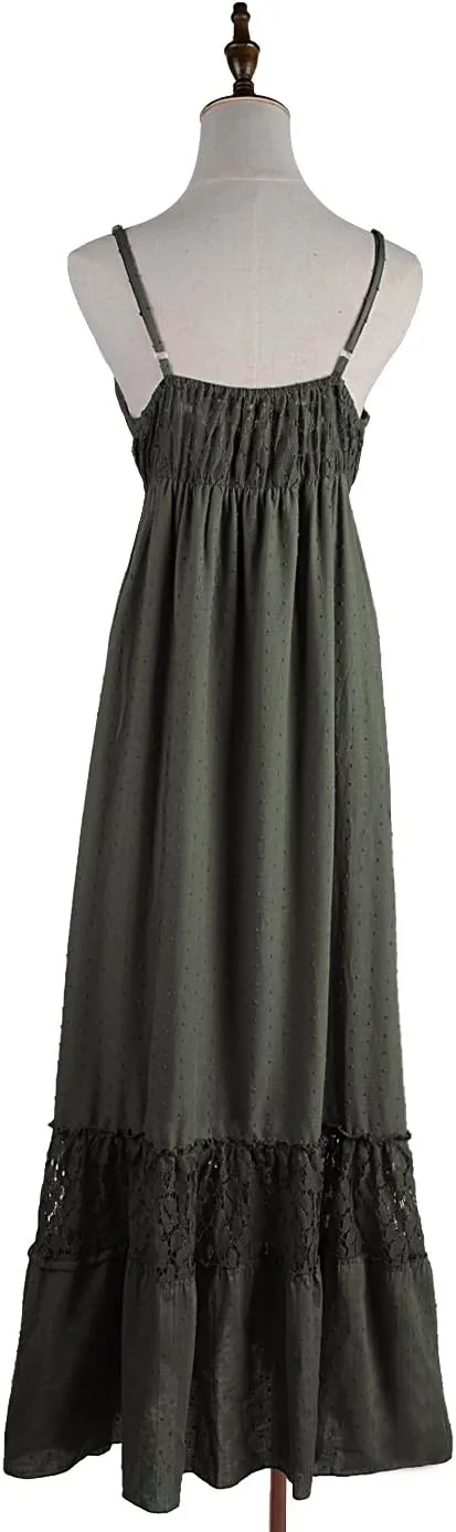 Anna-Kaci Womens Adjustable Spaghetti Strap Sleeveless Long Lace Boho Dress