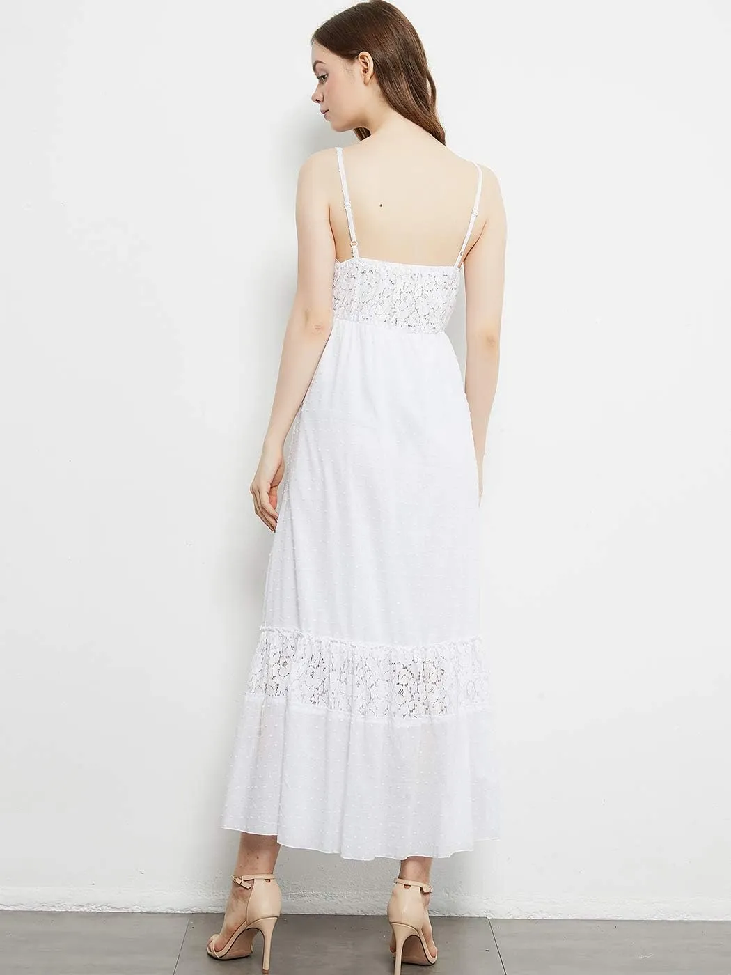 Anna-Kaci Womens Adjustable Spaghetti Strap Sleeveless Long Lace Boho Dress