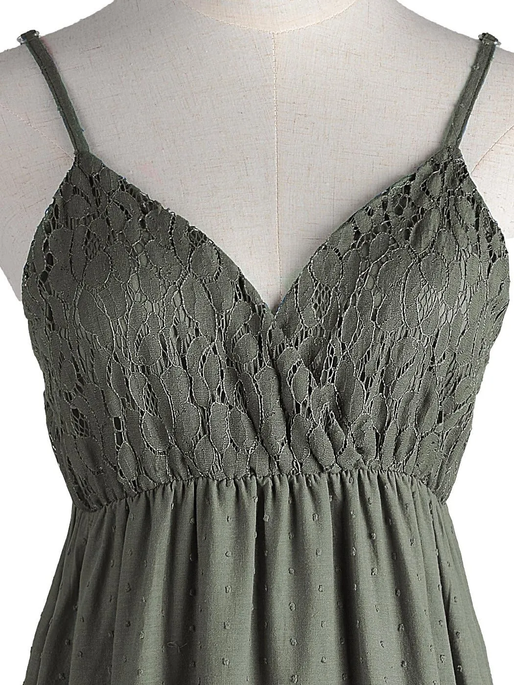 Anna-Kaci Womens Adjustable Spaghetti Strap Sleeveless Long Lace Boho Dress